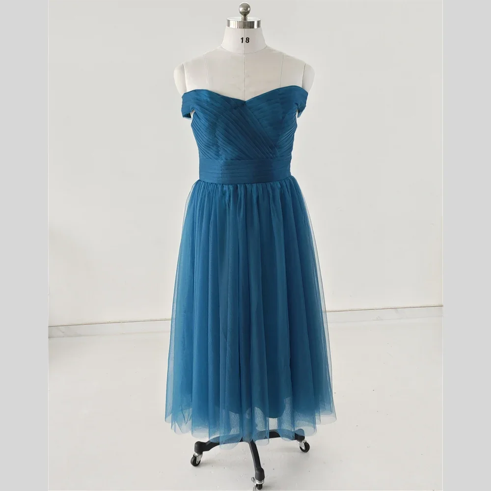 Feeling arden echtes Foto Abendkleid blaue Tüll falte von der Schulter a-Linie knöchel lange Plus Size Frauen Party formelle Kleider