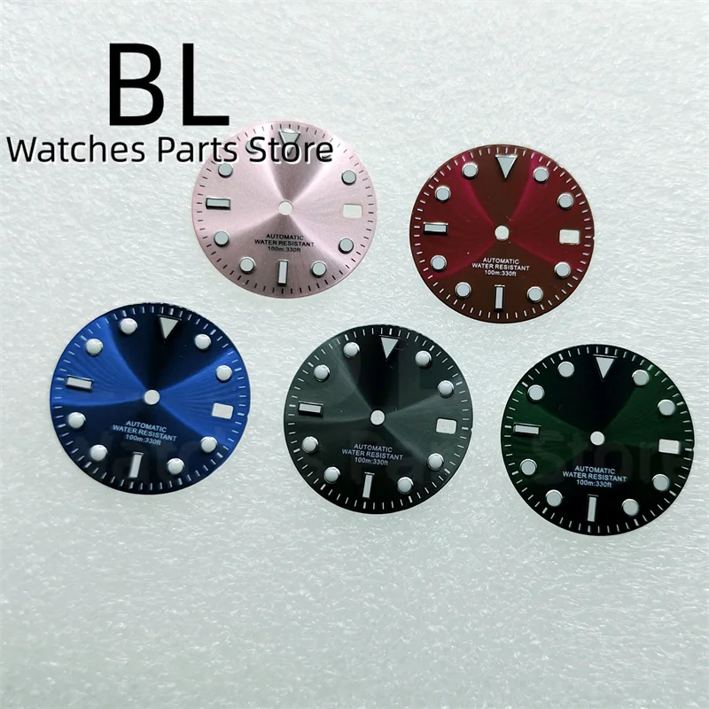 BLIGER 29mm Sunburst Watch Dial Green Luminous Fit NH35 Automatic Movement 3 O\'clock Date Window Black Pink Red Gray BLUE Color