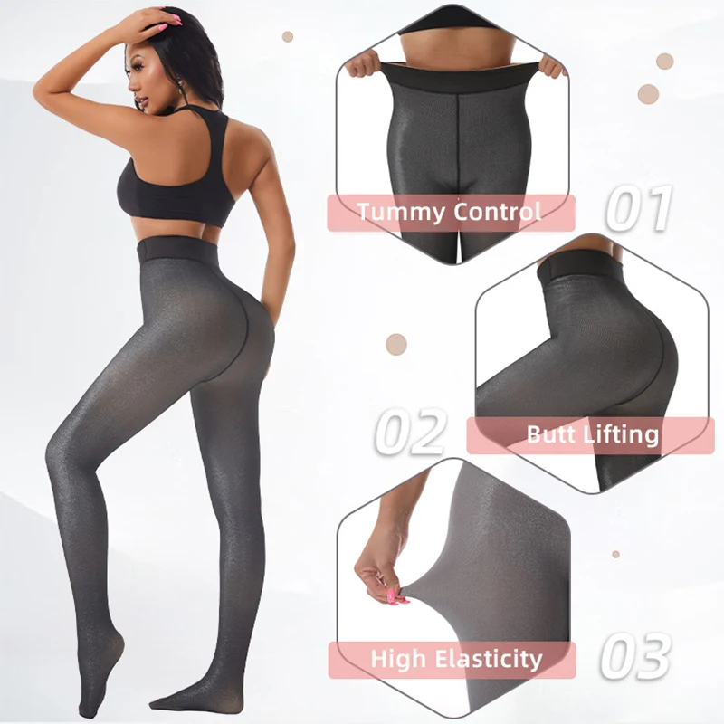 Glitter Plus Velvet Pantyhose Women Sexy Tight Shaping Fake Translucent Stockings Fall Winte Fashion Club Party Skinny Leggings