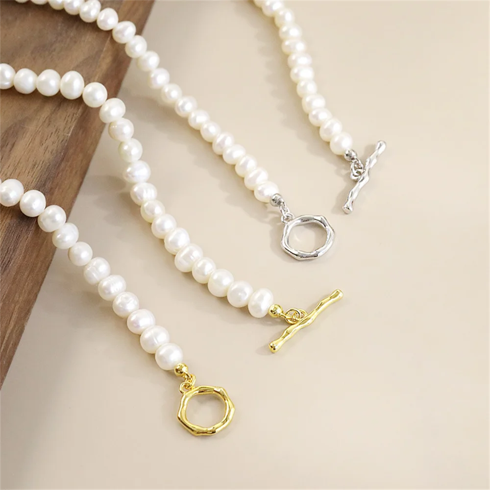 

Korean S925 Sterling Silver OT Clasp Pearl Necklace, Light Luxury Elegant INS Women's Collarbone Chain