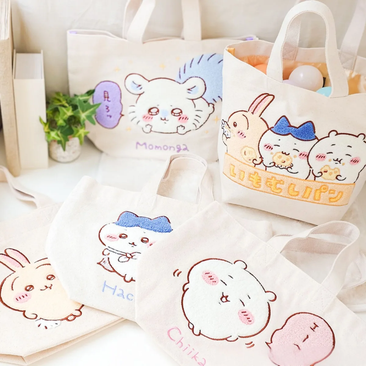 Custom Cute Cartoon Chiikawa Anime Shopping Canvas Bag Women Recycling Large Capacity Grocery Popular Manga Shopper Tote Bags