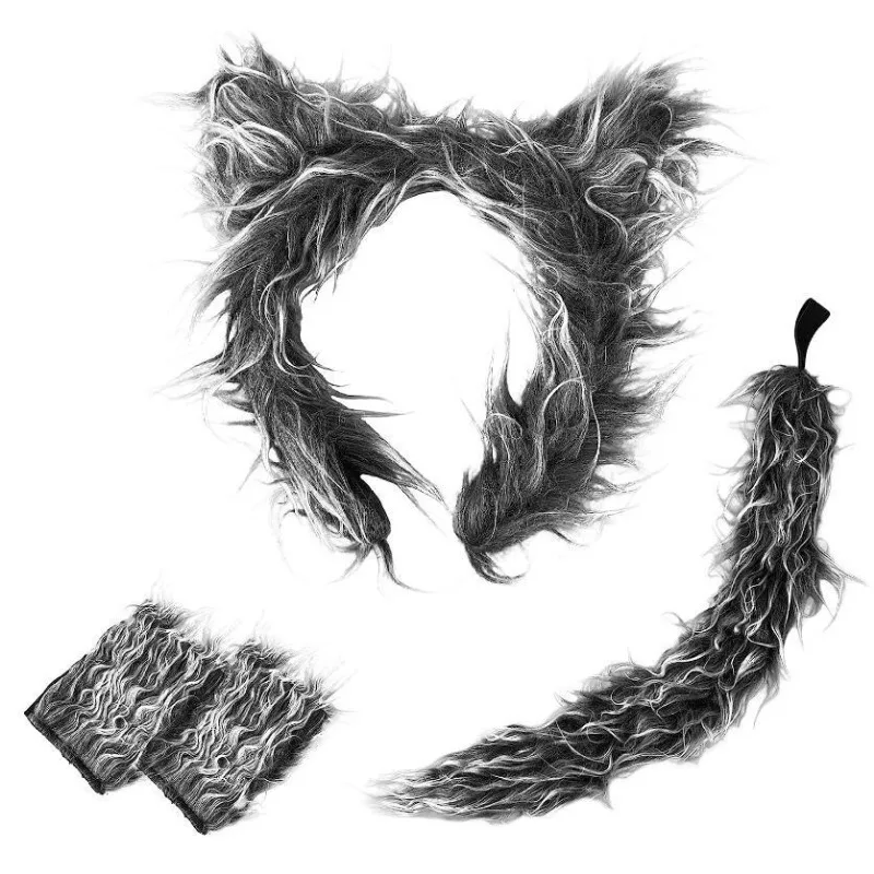 Wolf Ear Headband Tail Skirt Mask Suit Wolf Cosplay Costumes for Children Girls Ladies Birthday Gift Halloween Animal Dress Up