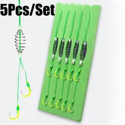 Amo da pesca in acciaio ad alto tenore di carbonio verde fluorescente da 5 pezzi/set 8 #   -13 #   Forti ganci a molla affilati per la pesca d'acqua dolce in acqua salata