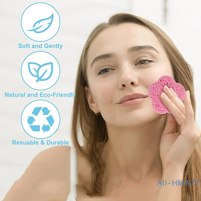 Plum-Shaped Face Cleaning Sponge Pad For Exfoliator Mask Facial Spa Massage Makeup Removal Thicker Compress Natural Cellulose