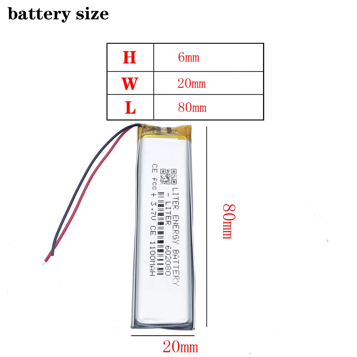 3.7V wbudowany pasek polimerowy w kształcie 602080 1100mah bateria litowa o dużej pojemności do Mp4 Mp5