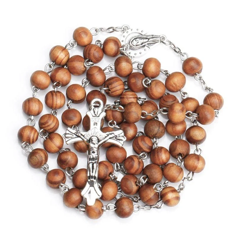 Fashion Handmade Round Bead Catholic Rosary for Cross Religious Beads Men Necklace Charm Gift