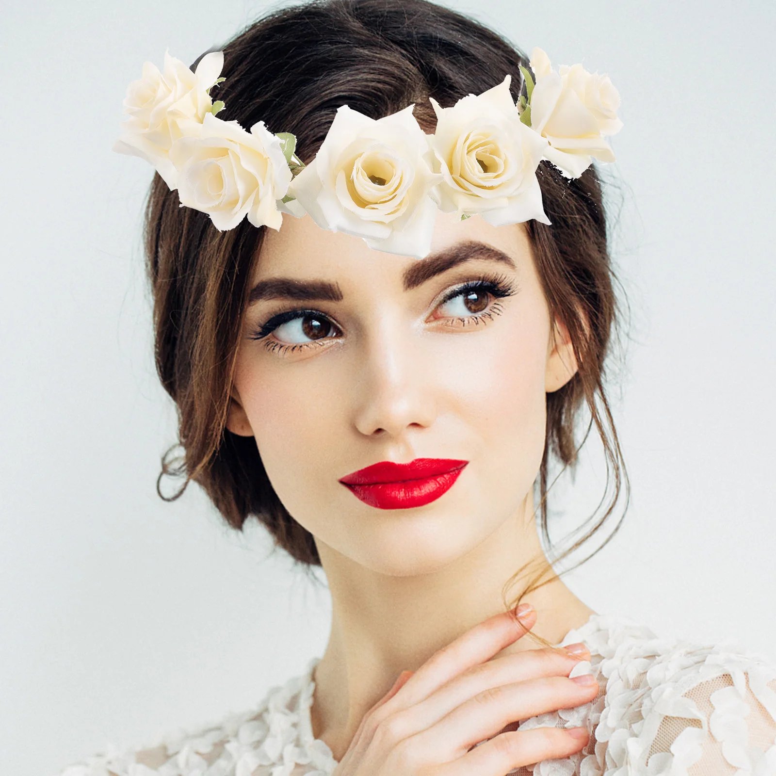 

Faux Rose Wreath Headpiece for Women Bridal Floral Crown Wedding Party Festival Travel Cosplay Photo Shoot Accessory