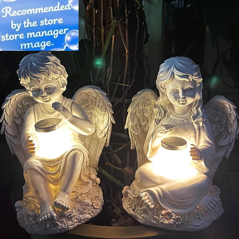 

Белый сад девушка ангел орнамент домашний сад солнечный мальчик смола декоративная статуя поделки