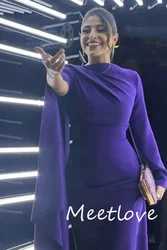 Meetlove 2024 Customized Saudi Arabia Prom Dresses High Neck Evening Gowns Long Sleeves Purple Satin Pleated Women Dress