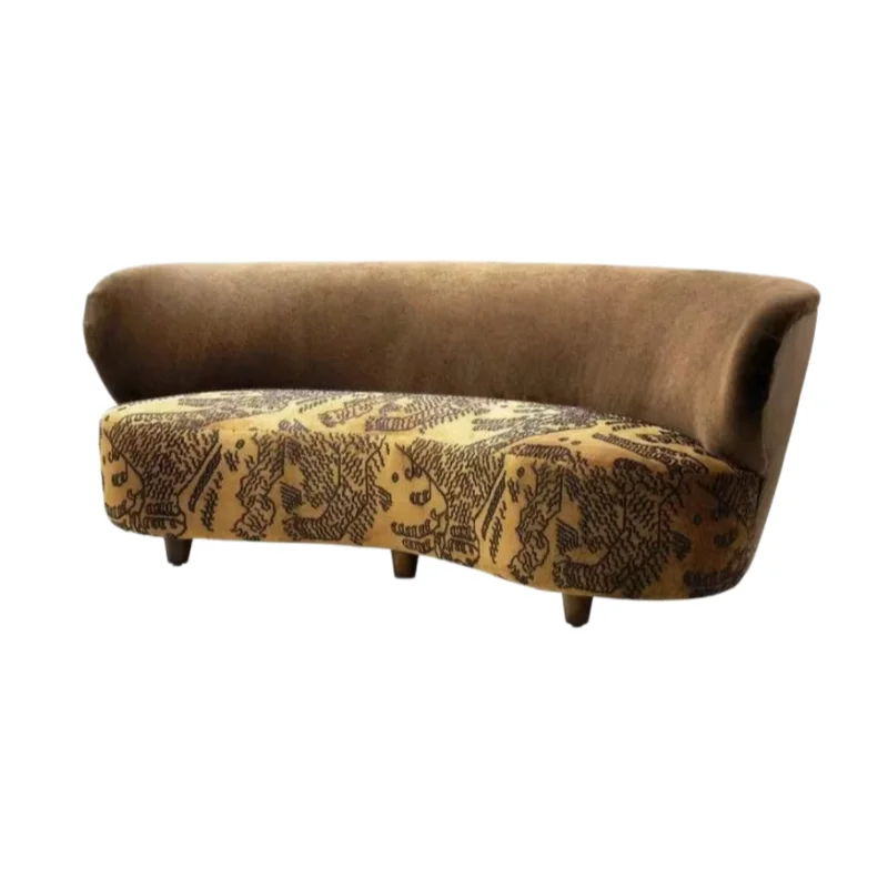 Medieval curved fabric large-sized villa three-person high-end large flat-layer retro sofa