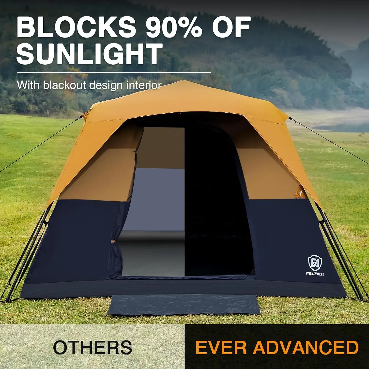 6 Person Camping Tent, Blackout Design Tent for Camping Instant Cabin Tents for Family with Rainfly, 60s Easy Setup
