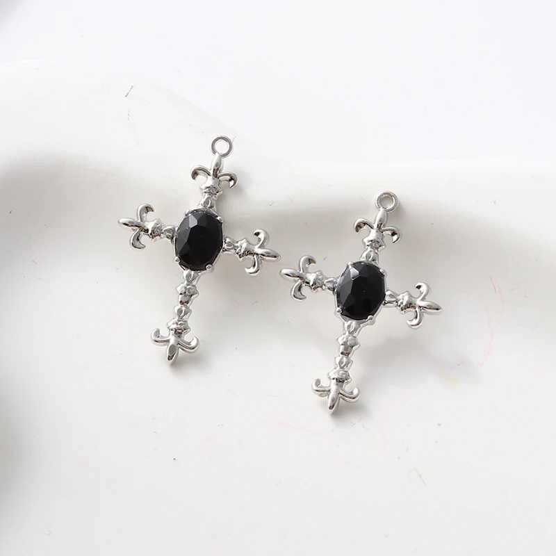 10pcs Fashion New Cross Enamel Charms Black Rhinestone Christian Pendants For Making Handmade DIY Jewelry Accessories Findings