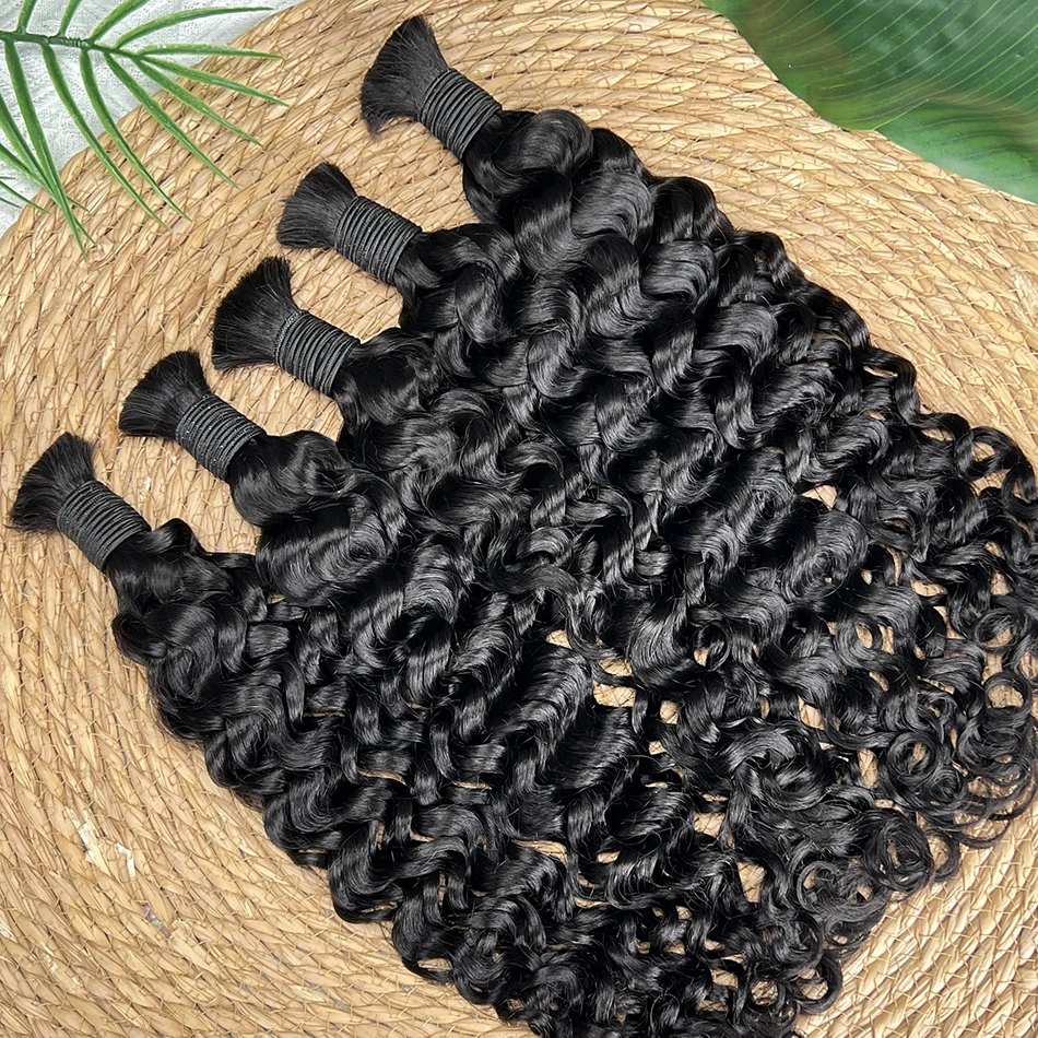 شعر بشري مموج مائي للتضفير بدون لحمة وصلات شعر # 1B لون أسود طبيعي 100% ضفائر شعر فيتنامية خام