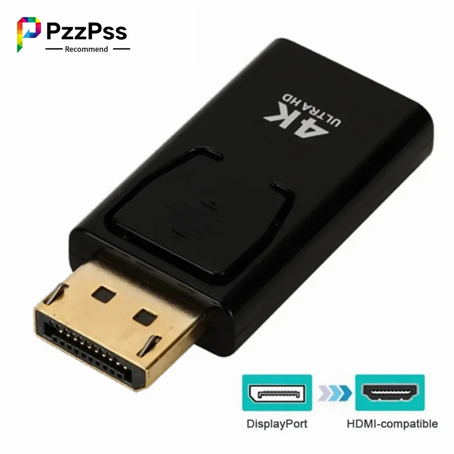 PzzPss 4K DisplayPort to HDMI-compatible Adapter Cable 1080P DP to HDMI-compatible Video Audio Converter For PC TV Laptop