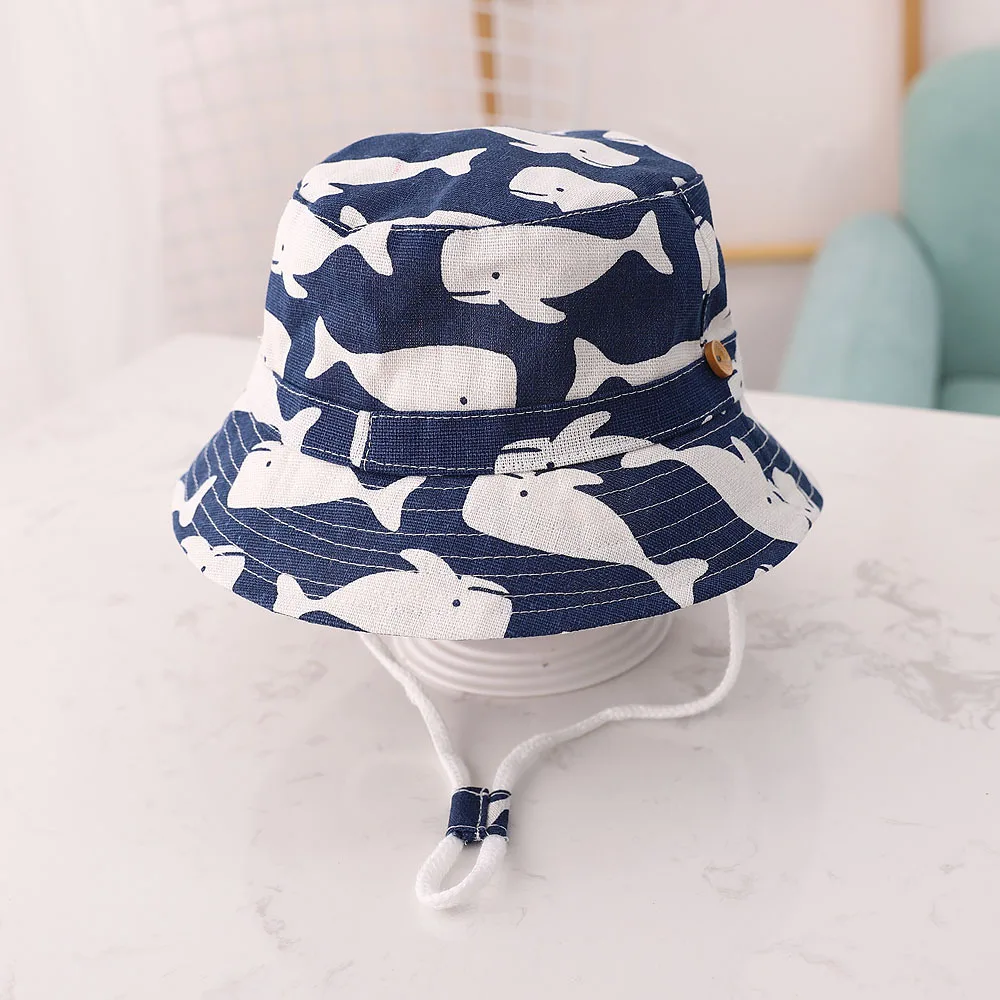 Cute Kids Outdoor Bucket Hats Children Sun Hats with Windproof Rope Cotton Baby Caps for Boys Girls Caps Summer Hat for Kids