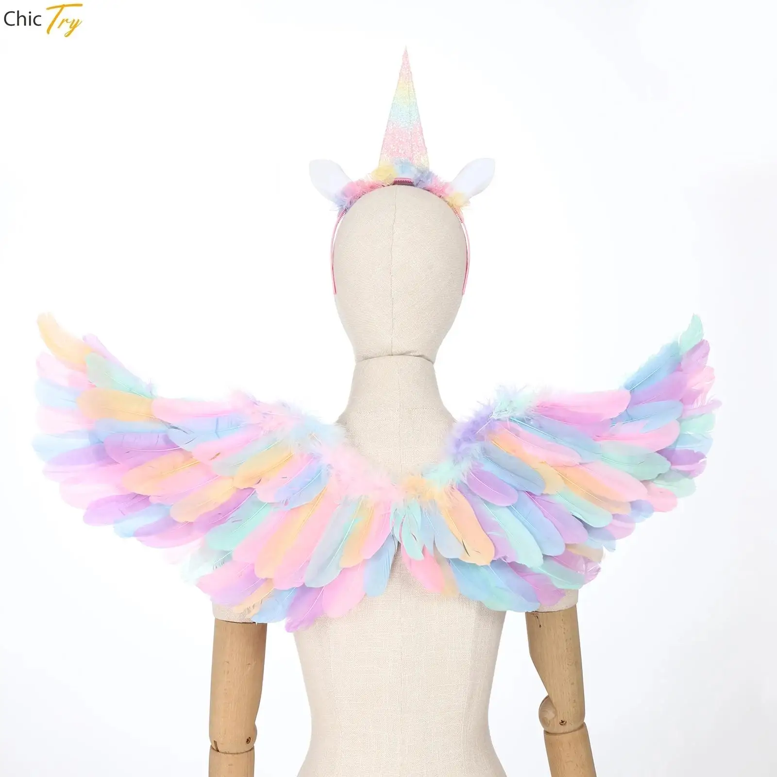 

Красочные модные перья с крыльями ангела для детей и взрослых, маскарад, Хэллоуин, косплей, вечерние повязка на голову, аксессуар для костюма со звездой