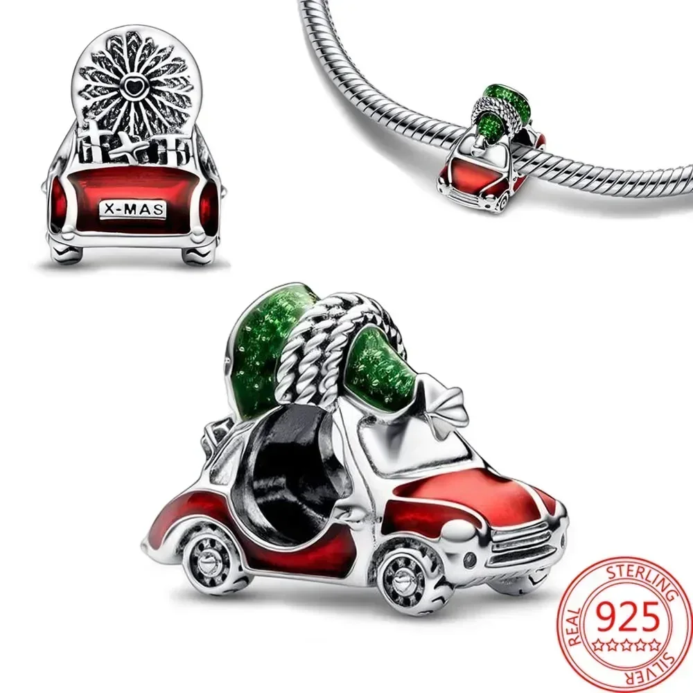 Original 925 Sterling Silver Christmas Car & Tree Reindeer Mouse Charms Beads for Pandora DIY Bracelet Women Jewellery Gift