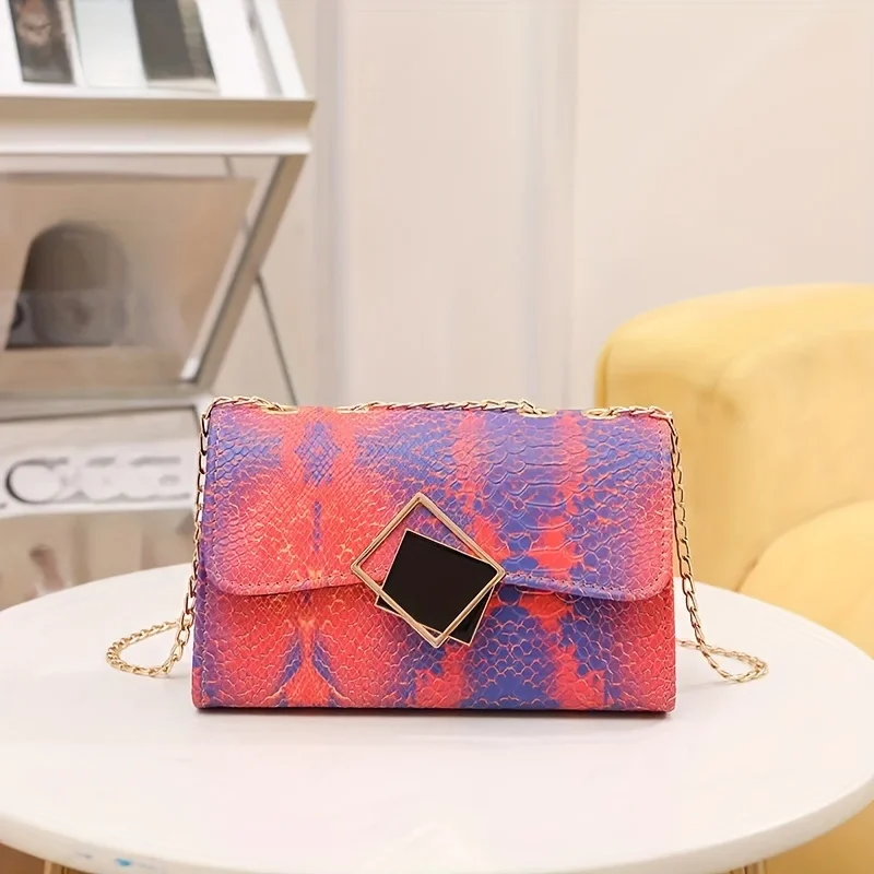 Pattern Crossbody Bag, Trendy Chain Shoulder Bag, Women's Gradient Color Handbag & Flap Purse