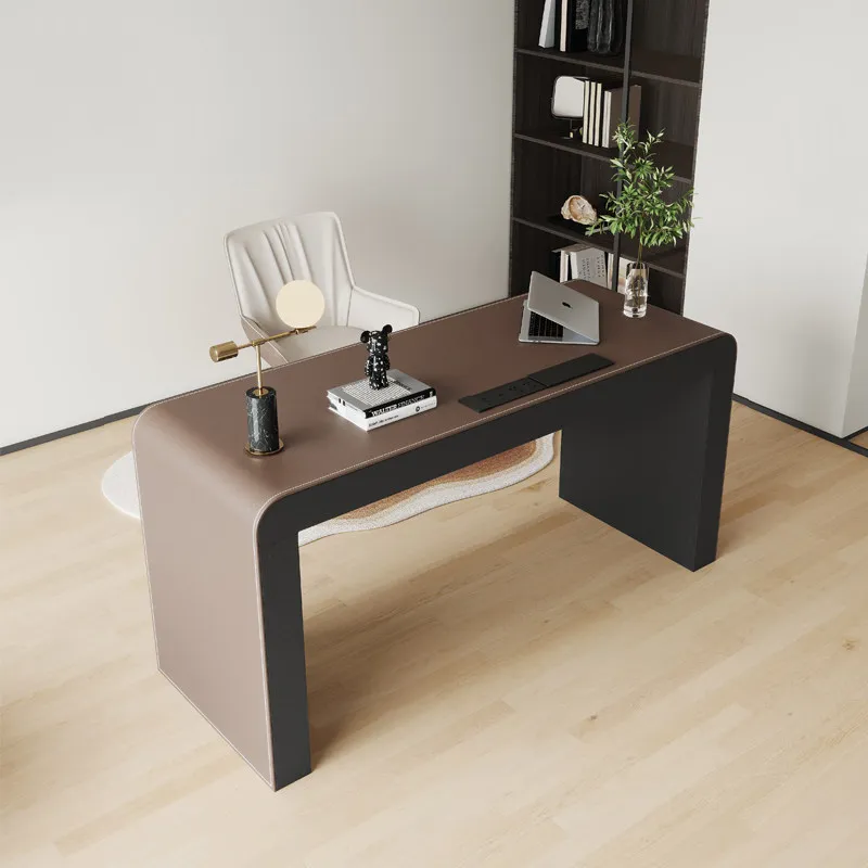 Italian minimalist desk home study light luxury modern high-end saddle leather writing desk