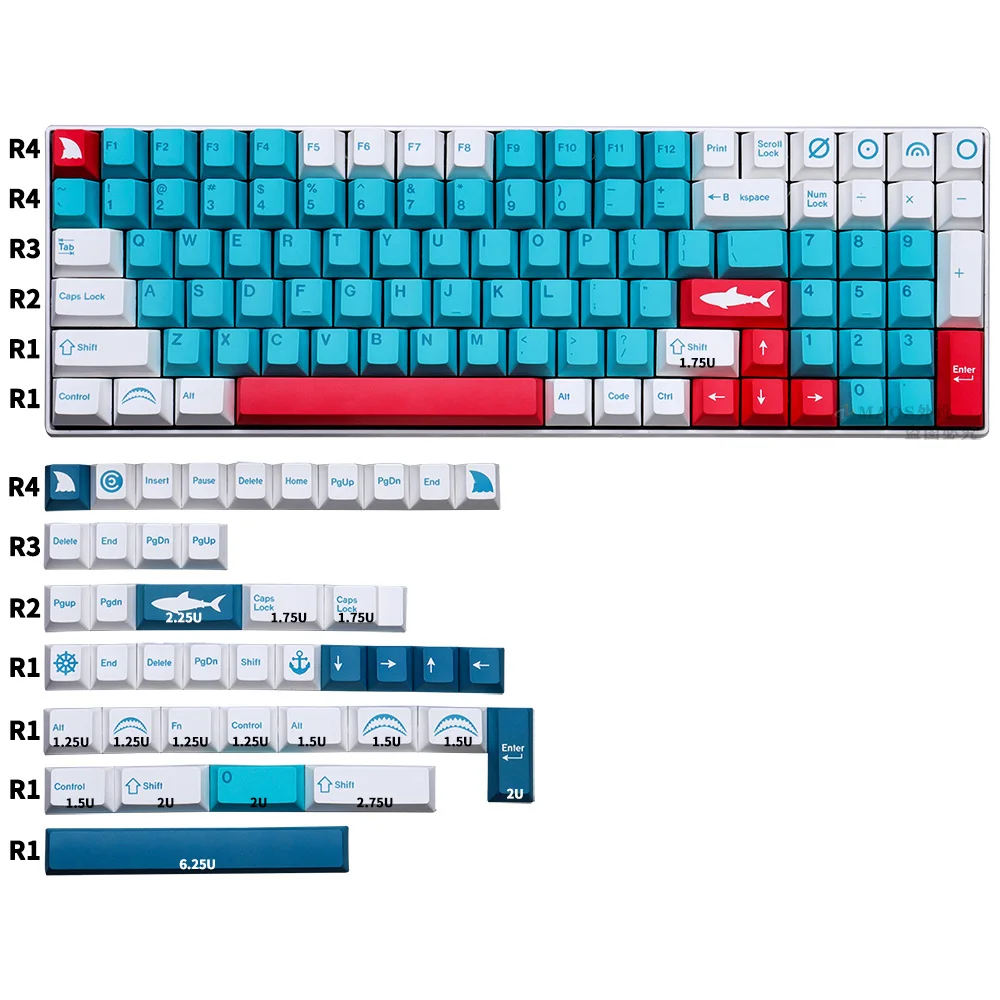 

GMK Shark Bait Keycaps 142 Keys PBT Dye Sublimation Cherry Profile Blue White for Mechanical Keyboard GK61 Anne Pro 2