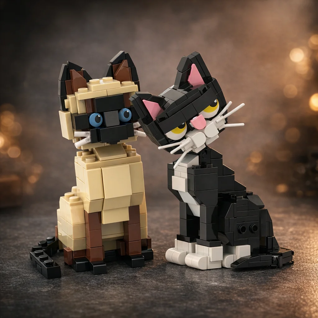 

Конструктор MOC «Сиамская кошка» с голубыми глазами, набор для сборки, игрушка-конструктор, украшение для рабочего стола, подарок для взрослых