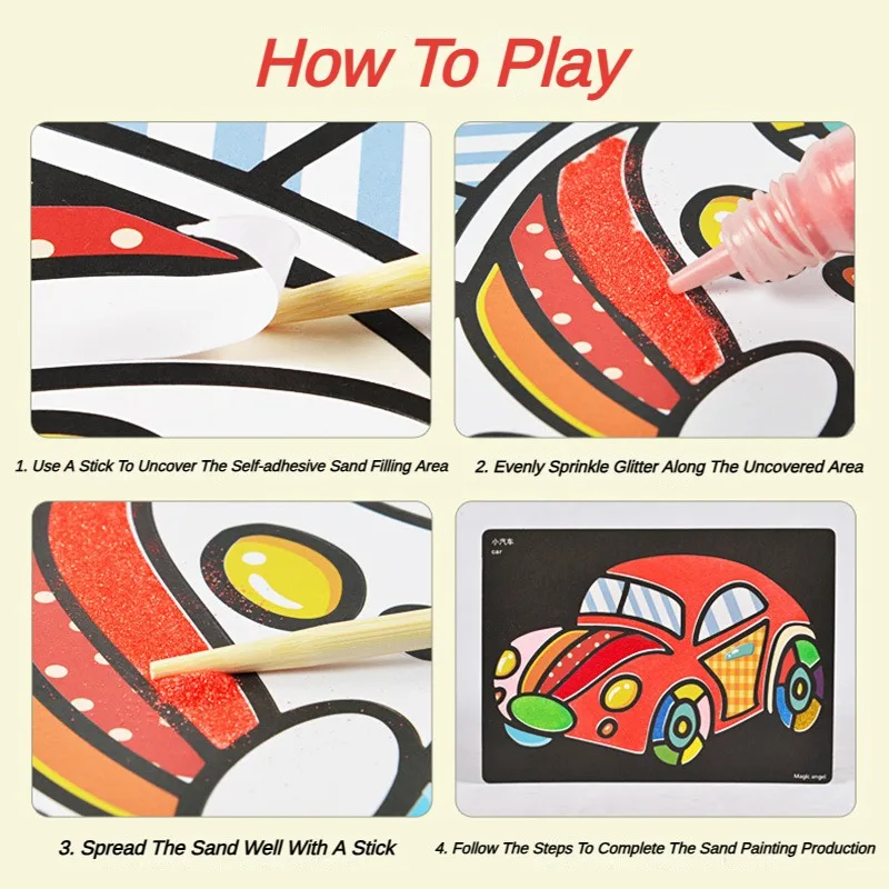 Color Powder Painting Set for Kids, DIY Coloring Books, Educational Safe, Scientific Toys, Luminous Material, Cartoon Character, Gift