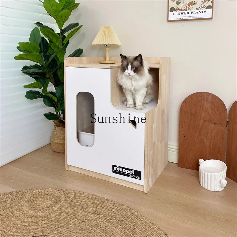 

Solid wood toilet leak-proof sand splash cat litter box cabinet closed odor