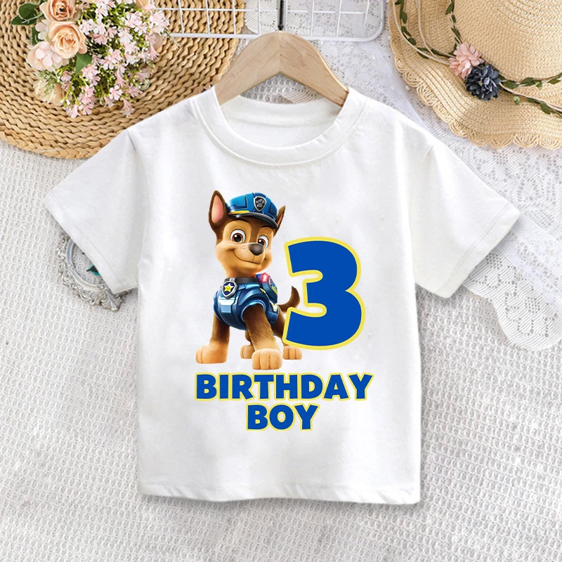 Paw Patrols Children T-shirt Cartoon Birthday Number Printed T Shirts Boys Girls Summer Casual Short Sleeve Tops Kids Clothing