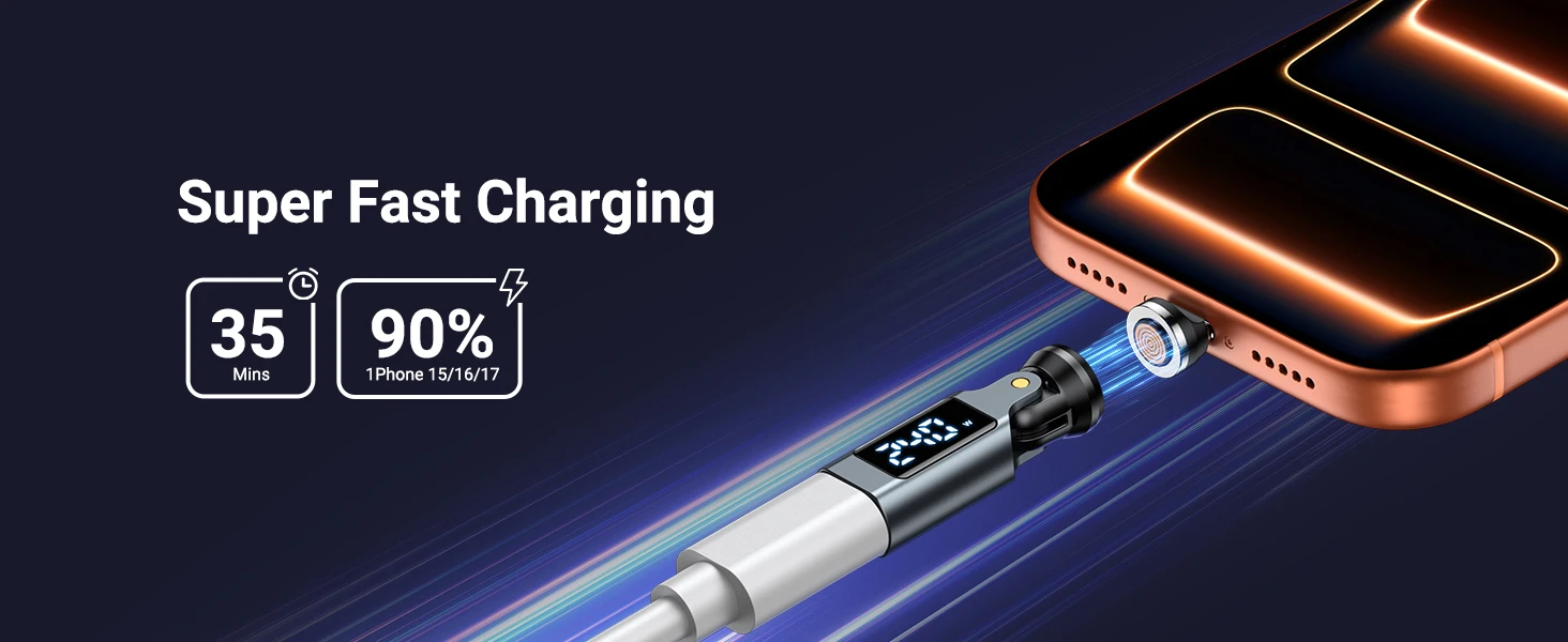 AUFU 9Pin Magnetic Type C Adapter Digital Display PD240W USB C to Type C Micro Male Converter for iPhone 17 Laptop OTG Adapter