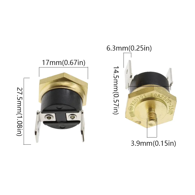 Thermostat KSD301 M4 copper head 40/50/80/100/120-150degrees normally closed 10A 250V bent foot temperature control switch