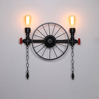 Retro Water Pipe Iron Art Wheel Wall Lamp Living Room Restaurant Bar Cafe Lamp Clothing Store Industrial Wind Light Bra Sconce