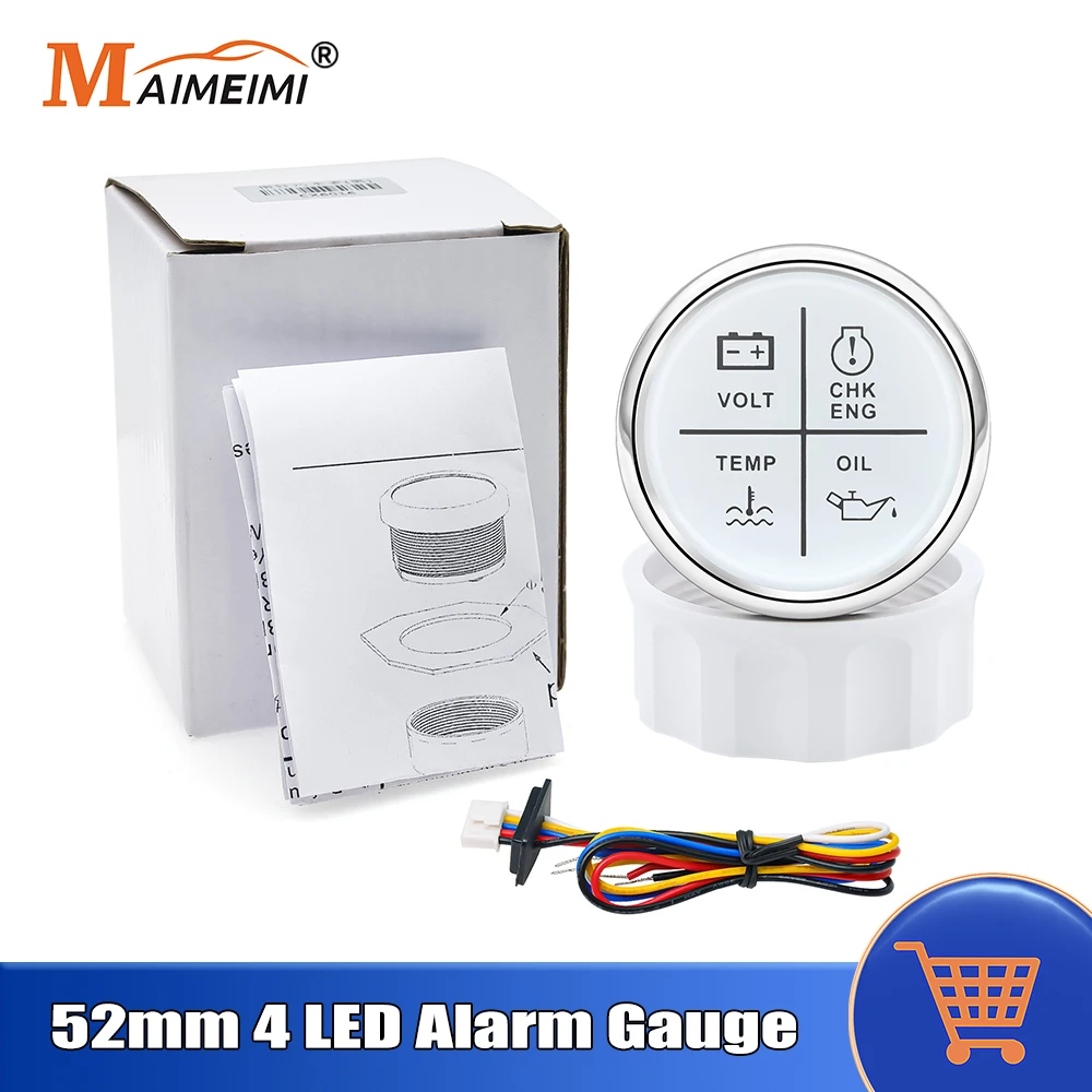 

52mm 4 in 1 LED Alarm Gauge Volt+Oil Press+Water Temp+Check Engine Alarm Indicator Gauge With Red Backlight For Car Boat 12V 24V