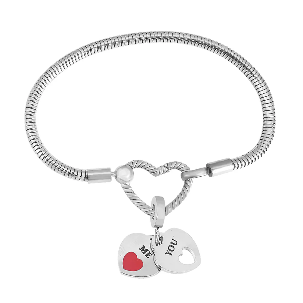 Trendy Stainless Steel Love Heart Sliding Pulsera Bracelet Multi Snake Chain Sparkling Disc Mouse Heart Clasp Bangle