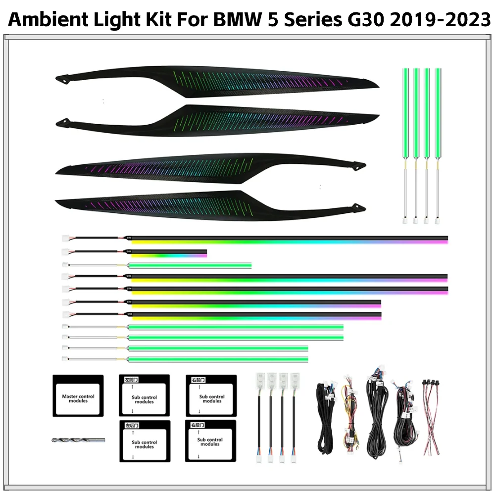 

APP Controlled RGB Ambient Lighting for BMW 5 Series G30 2019-2023 Interior Door Trim Dashboard LED Light Upgrade Kit
