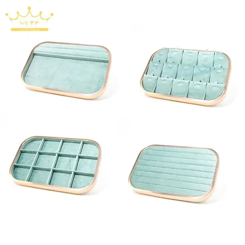 

Green Velvet Jewelry Exhibitor Tray Jewelry Count Rings Bracelet Organizer Case Earrings Necklace Display Holder 30*20Cm