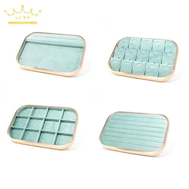 Zielony aksamitny wystawca biżuterii taca biżuteria liczba pierścionków bransoletka organizer Case kolczyki naszyjnik ekspozytor 30*20Cm