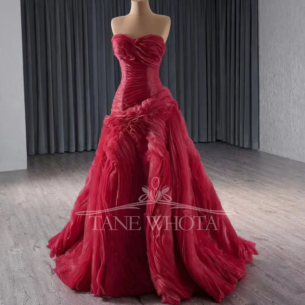 Luxury Red Lace Evening Party Dress Sweetheart Sleeveless A-Line Prom Dress with Lace-Up Back for Women Customized