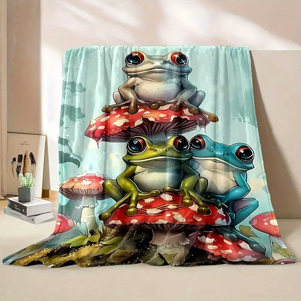 Cartoon Frog and Mushroom Blanket, All-Season Warm and Cool Blanket