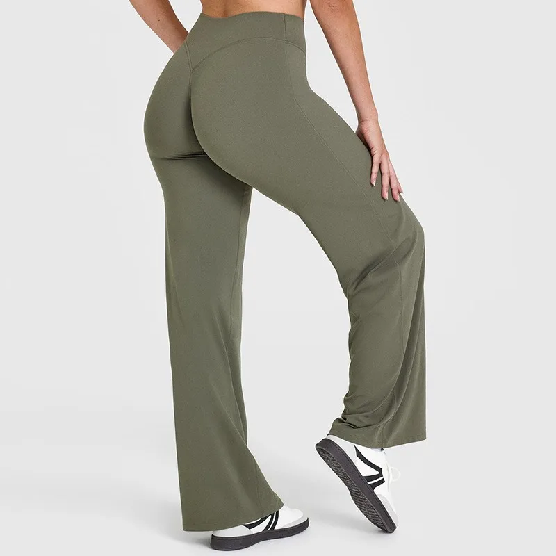 Sports Fitness Micro-flare Trousers For Women Breathable Yoga Suit High Waist Straight-leg Hip-Lifting GYM Pilates Running Pants