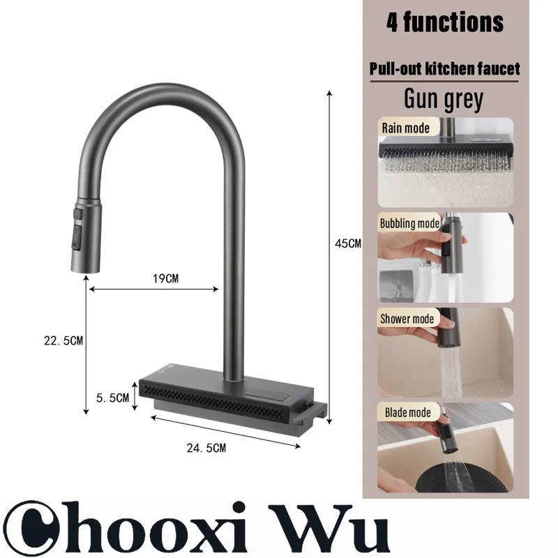 CHOOXIWU-Grote enkele kom roestvrijstalen gootsteen met kraan-digitale display waterval regen 5 functies systeem schotel wastafe