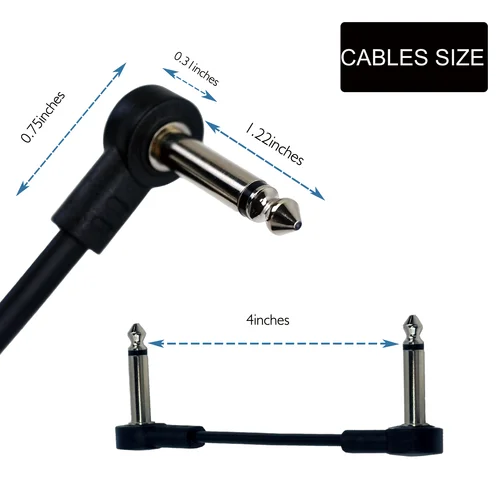 Imagen 2 del producto Cable de Audio para Pedal de guitarra eléctrica, ángulo recto de 1/4 "", sin ruido, ahorro de espacio, Cables duraderos para pedales de guitarra, 4 Uds.