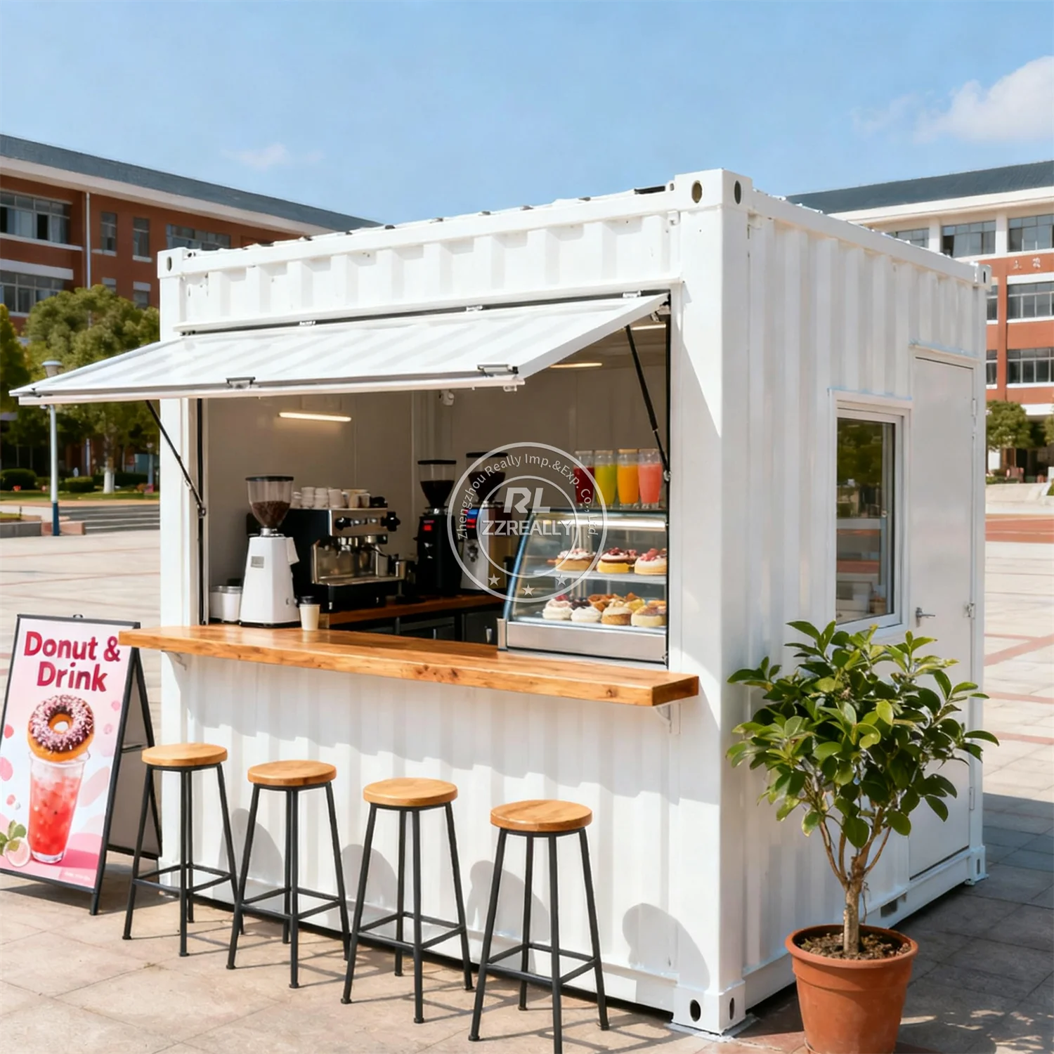 ホットセール コンテナコーヒーショップ プレハブコンテナバー キオスクコンテナレストラン 完全装備キッチン付き