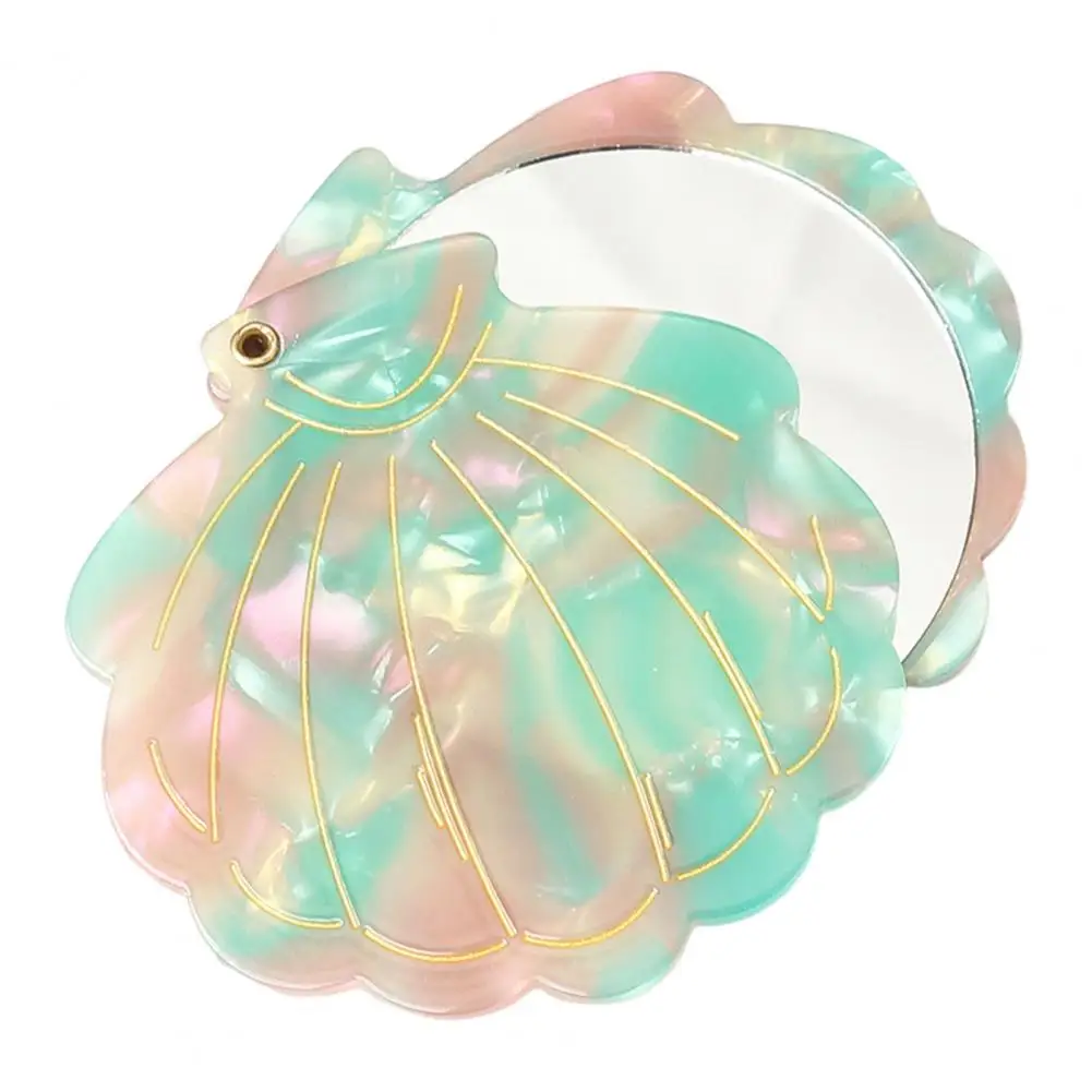 مرآة مكياج قابلة للطي على شكل صدفة، مرآة جيب بتصميم لطيف للنساء والفتيات، مرآة لمستحضرات التجميل المحمولة الأساسية للسفر