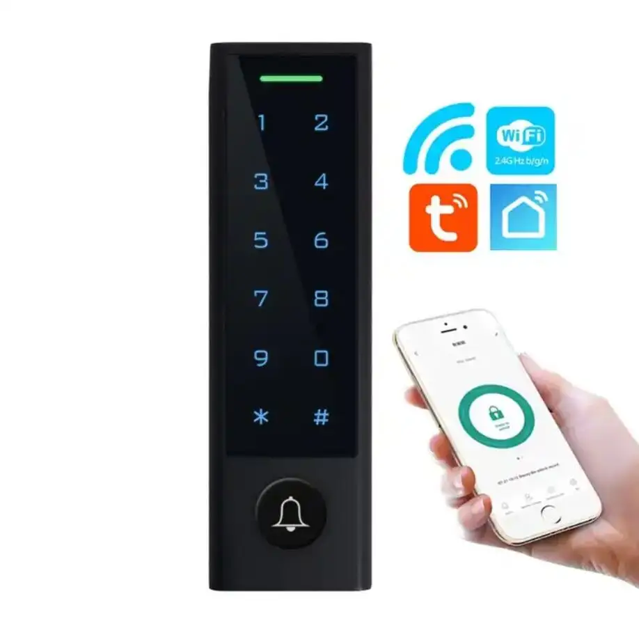 

Wifi RemoteTuya Mobile APP Backlight Touch 125khz RFID Access Control Keypad Door Lock Opener WG26 Output Watreproof Manger Card