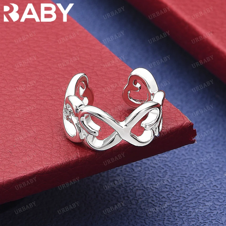 

URBABY 925 Sterling Silver Connected Heart Open Ring For Women Grace Jewelry Trend Fashionable Birthday Party Gifts