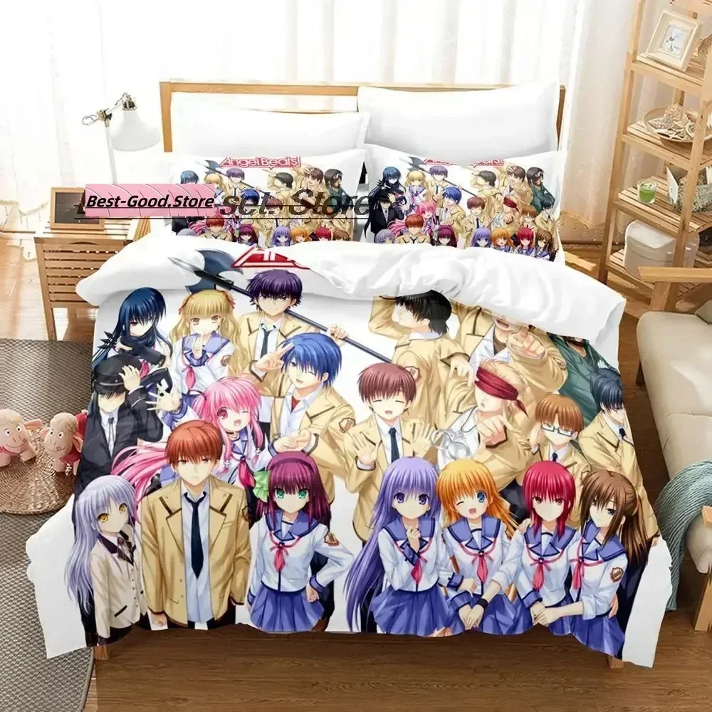 3D Print Anime Bed Sheet Set Angel Beats Printed Duvet Cover Pillowcase Bedding Set Linen Sheet Quilt Cover Full Queen King Size