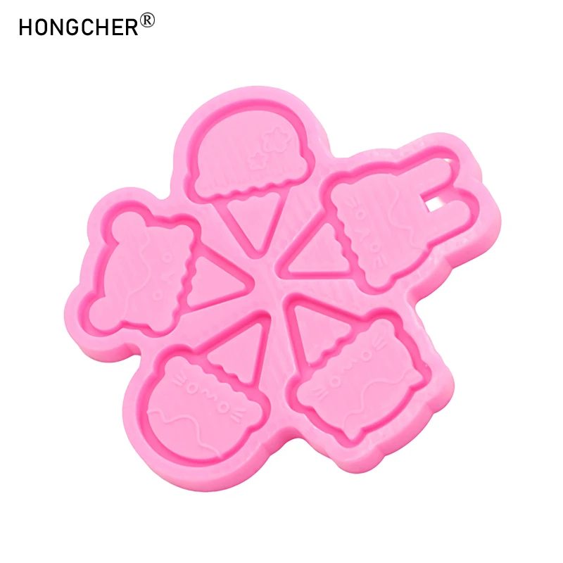 Shiny mirror cartoon animal ice cream shape silicone mold DIY epoxy resin jewelry earrings necklace accessories drip molds