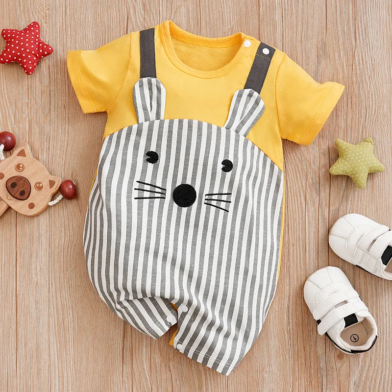 Summer Boys And Girls Cute Cartoon Strap Mouse Cotton Comfortable Casual Short Sleeve Baby Bodysuit