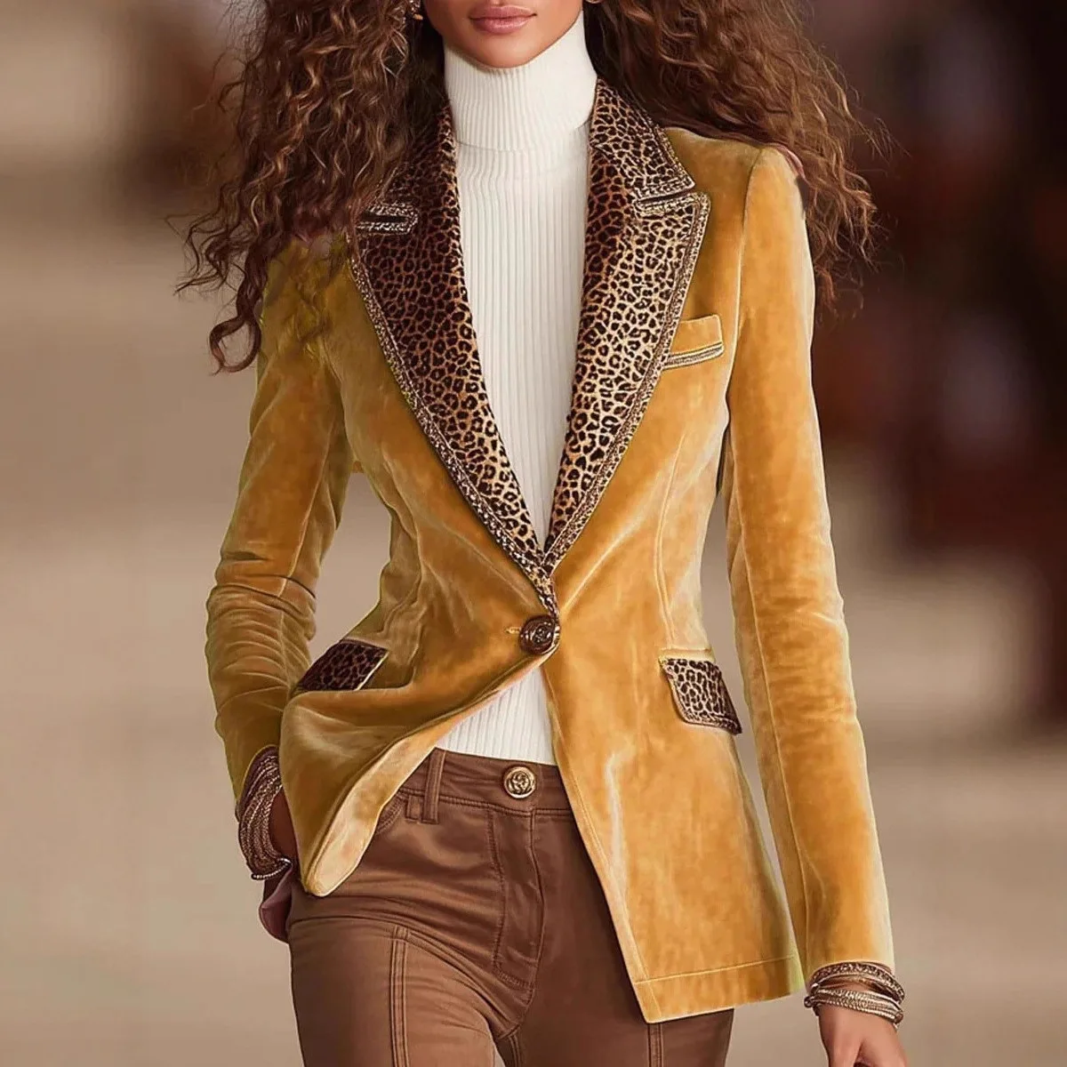 2025, Herbst/Winter-Anzugjacke aus Samt mit Farbblock-Spitze im europäischen und amerikanischen Stil