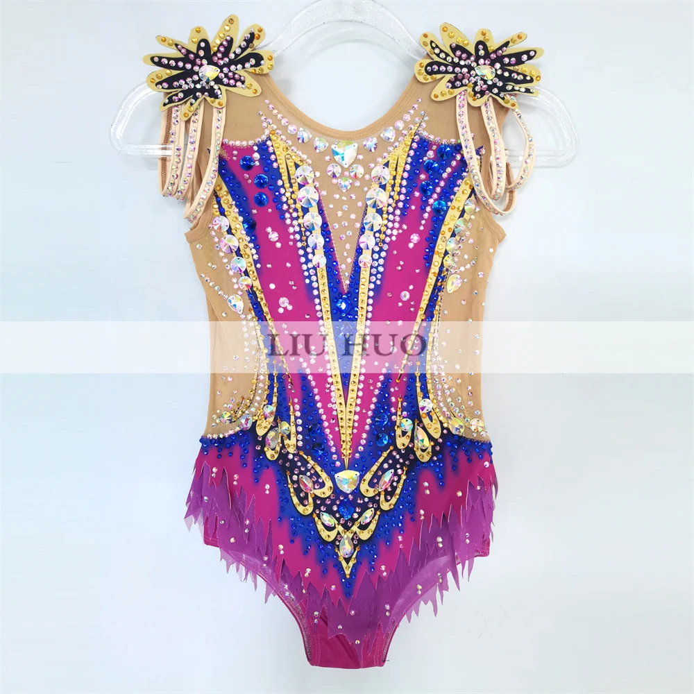 

LIUHUO Rhythmic Gymnastics Leotard Customize Adult Women Girl Costume Performance Competition Dance Dress Purple Multi-Color Kid